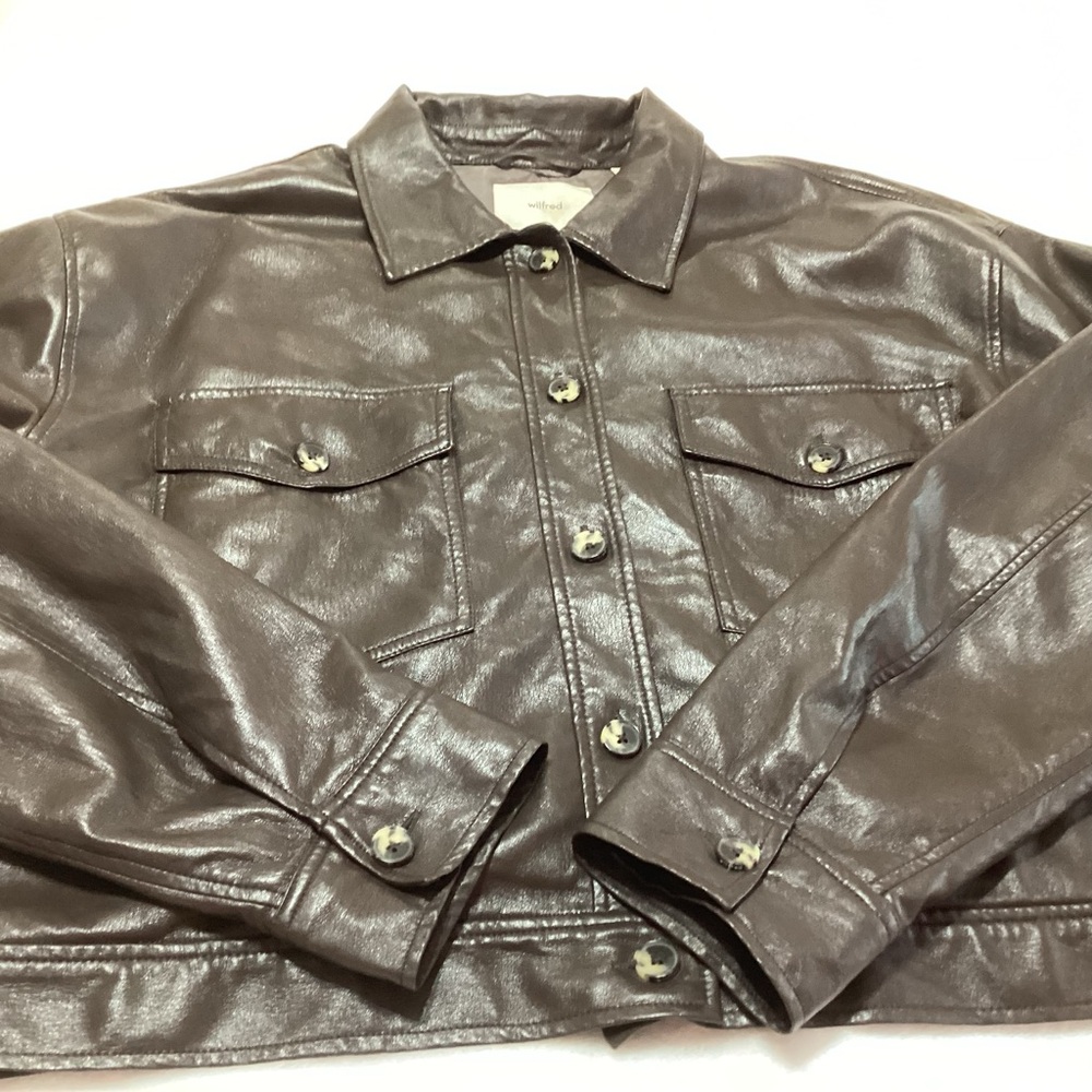 Aritzia Wilfred Vegan Leather Shirt Jacket Dark Brown XL Buttery Soft Cropped - Picture 4 of 8